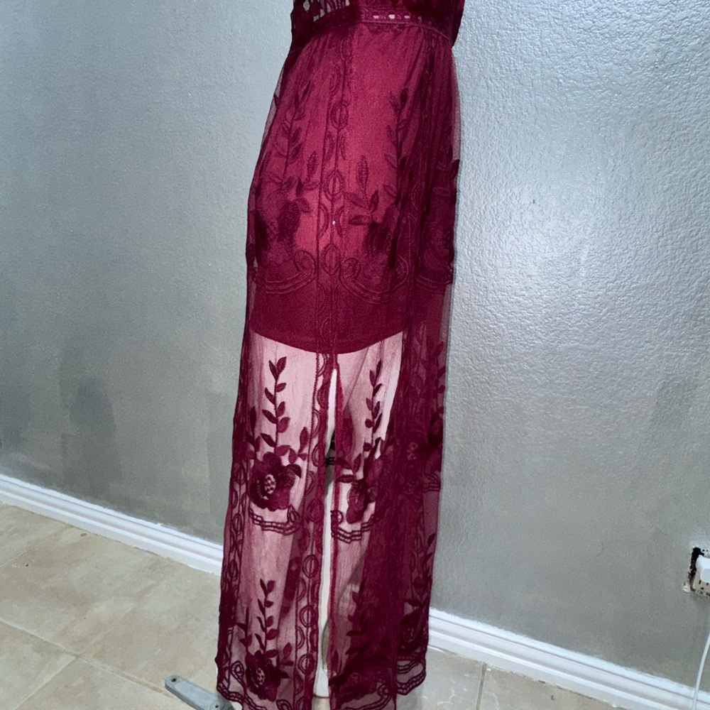 Chic Burgundy Lace Swim Cover-Up - Picture 13 of 17